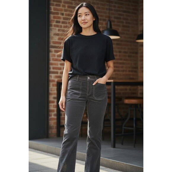 Free People Denim - NWT Free People Women felt Corduroy Pants Black Straight Leg‎ Sz 6 Mid Rise D30